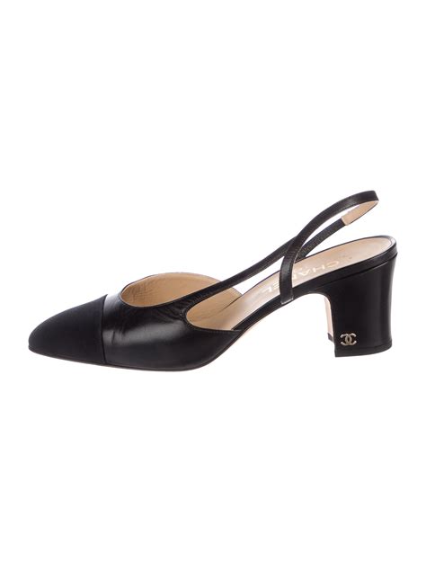 chanel cc toe black gold pump|Chanel slingback pumps.